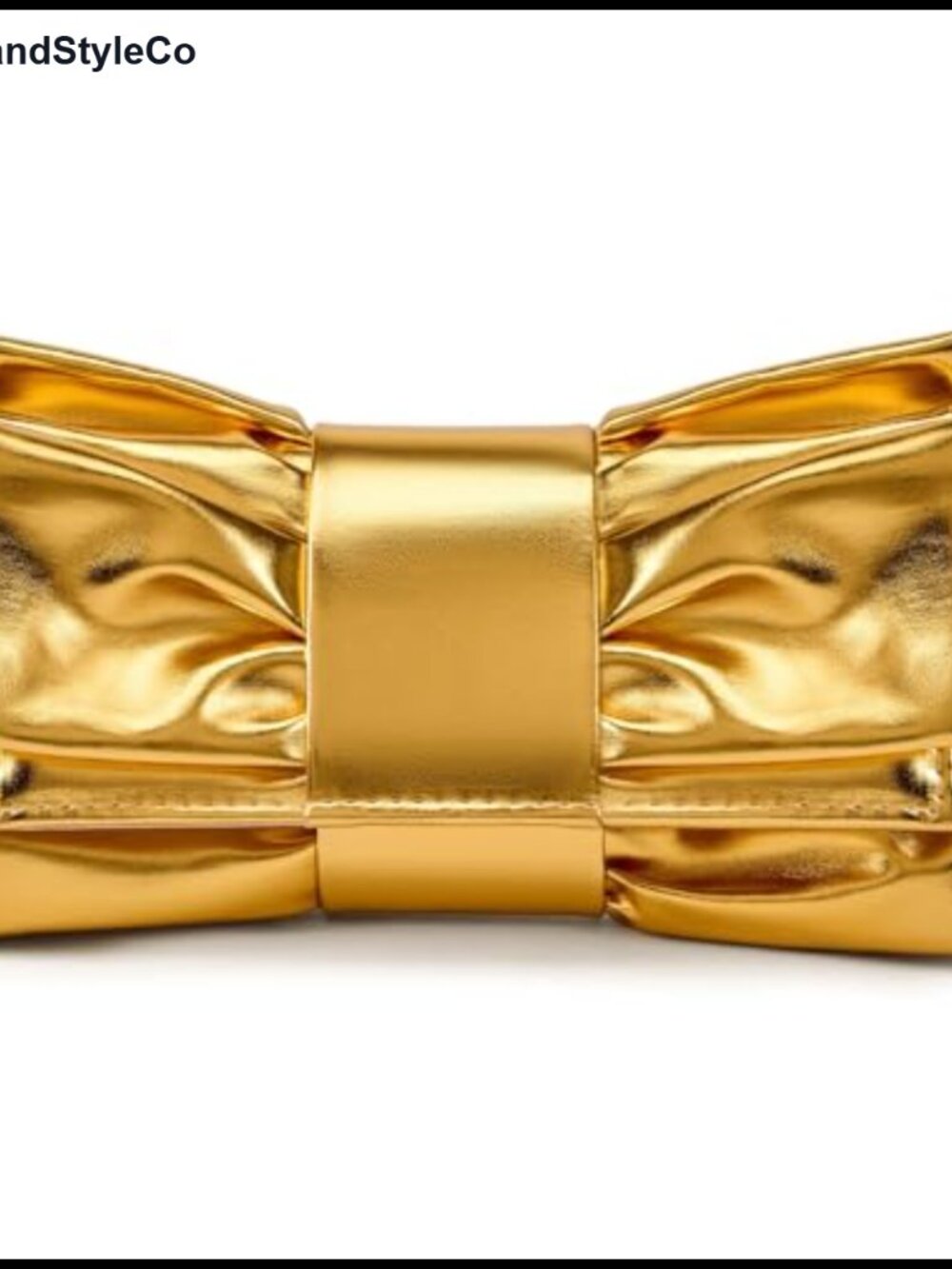 Pleated PU Leather Bow Clutch Evening Bag Detachable Chain Wedding Prom